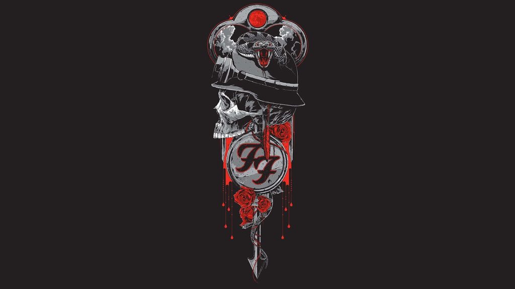 Foo Fighters wallpaper skull helmet snake red roses dagger rock band logo background