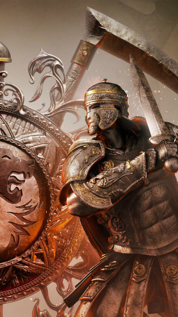 Knight in Full Armor with Lion Shield: For Honor Wallpaper for Medieval Combat Fans