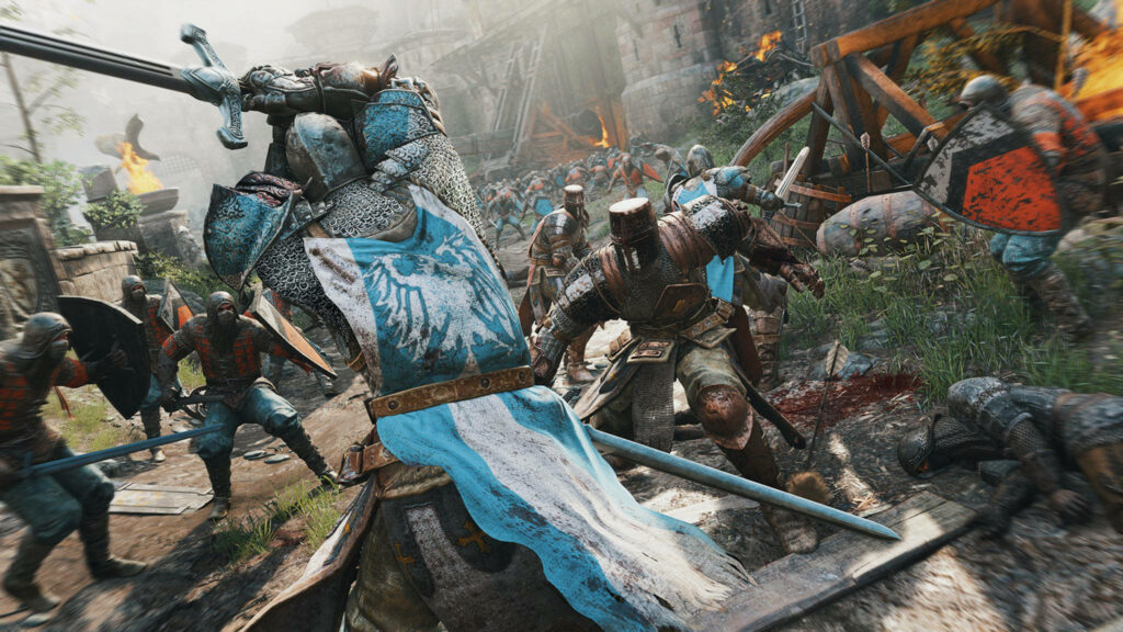 Chaotic Clash: For Honor's Conqueror Takes On Knight Brigade in Epic Battle! Wallpaper