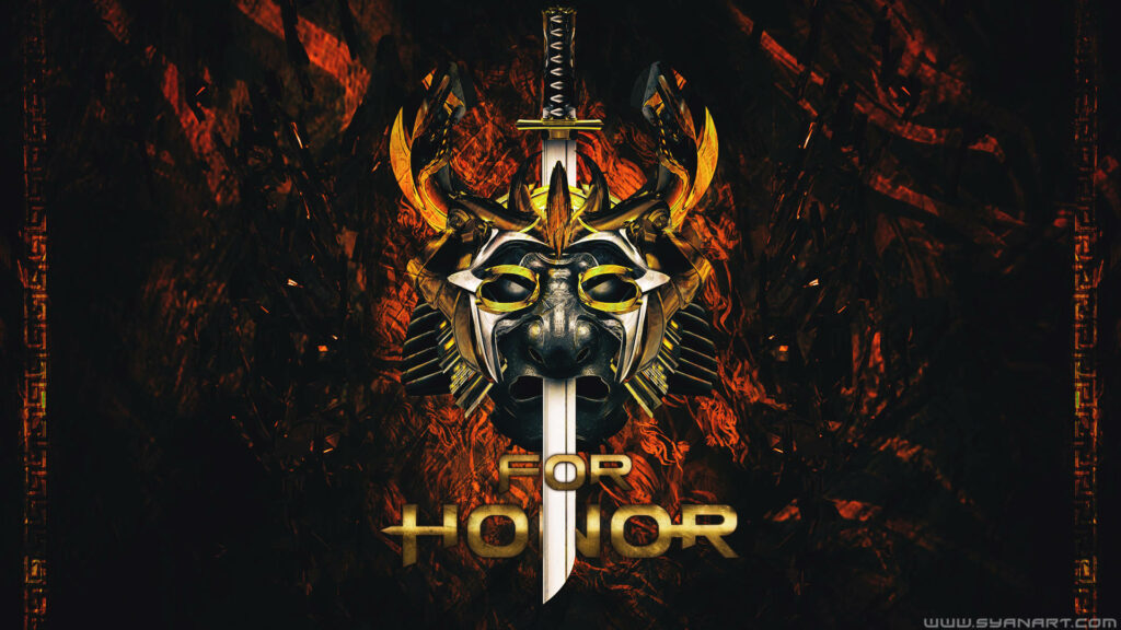 Samurai's Resolute Legacy: For Honor's Gilded Katanas Unveiled on Abstract Black and Orange Canvas Wallpaper