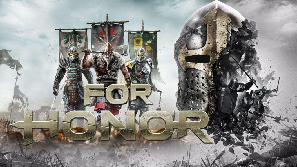 Clashing Factions: Fragmented Helmet amidst Knight, Viking, and Samurai Flags Wallpaper