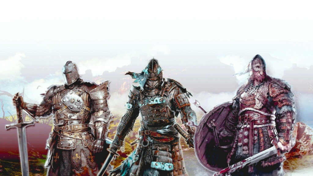 For Honor warriors from three factions with unique weapons in vibrant colors wallpaper background