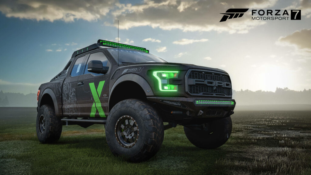 Mighty Black Ford F-150 Raptor Roams in Forza Motorsport 7 Wallpaper
