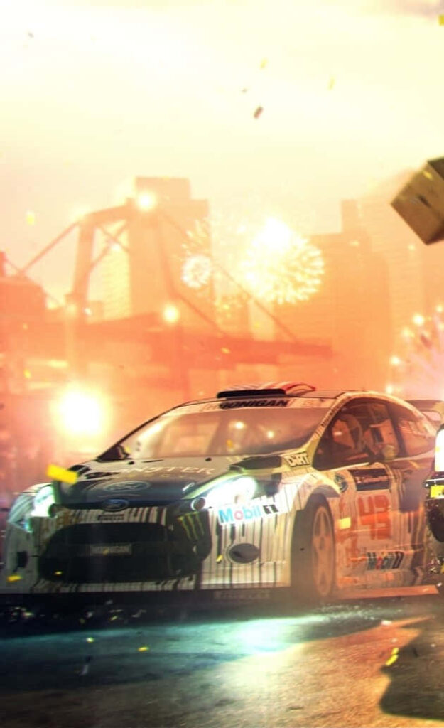 Ford Fiesta HFHV Racing Wallpaper: Vibrant Urban Action Scene