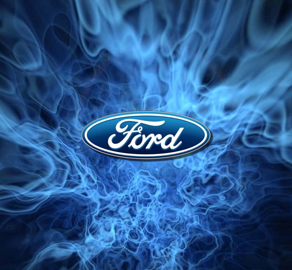 Ford logo centered on vibrant swirling blue energy background digital wallpaper