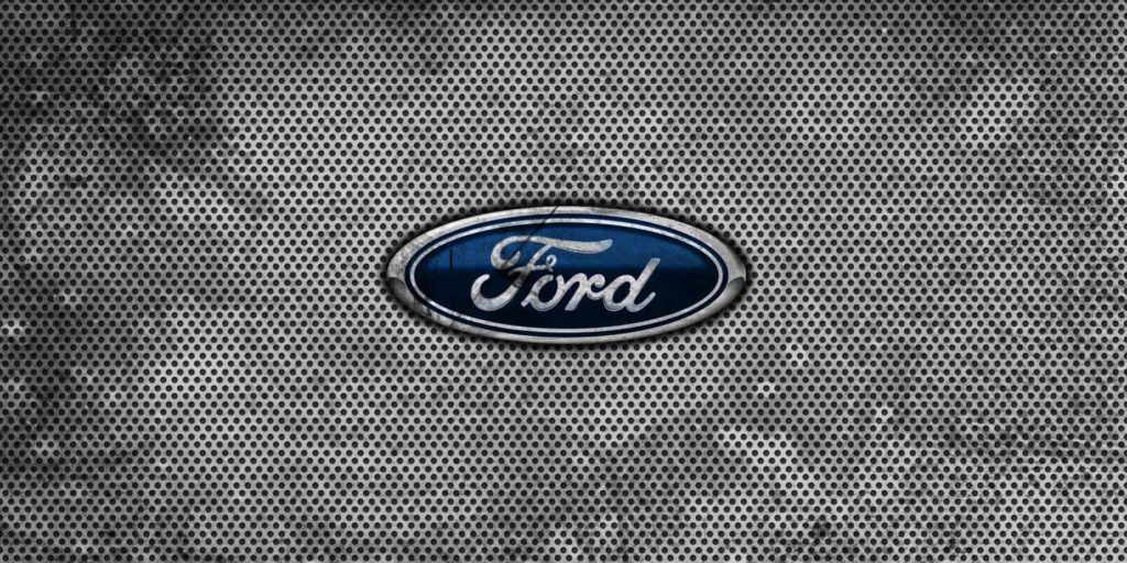 Ford logo digital wallpaper white script on textured gray perforated metal grille background