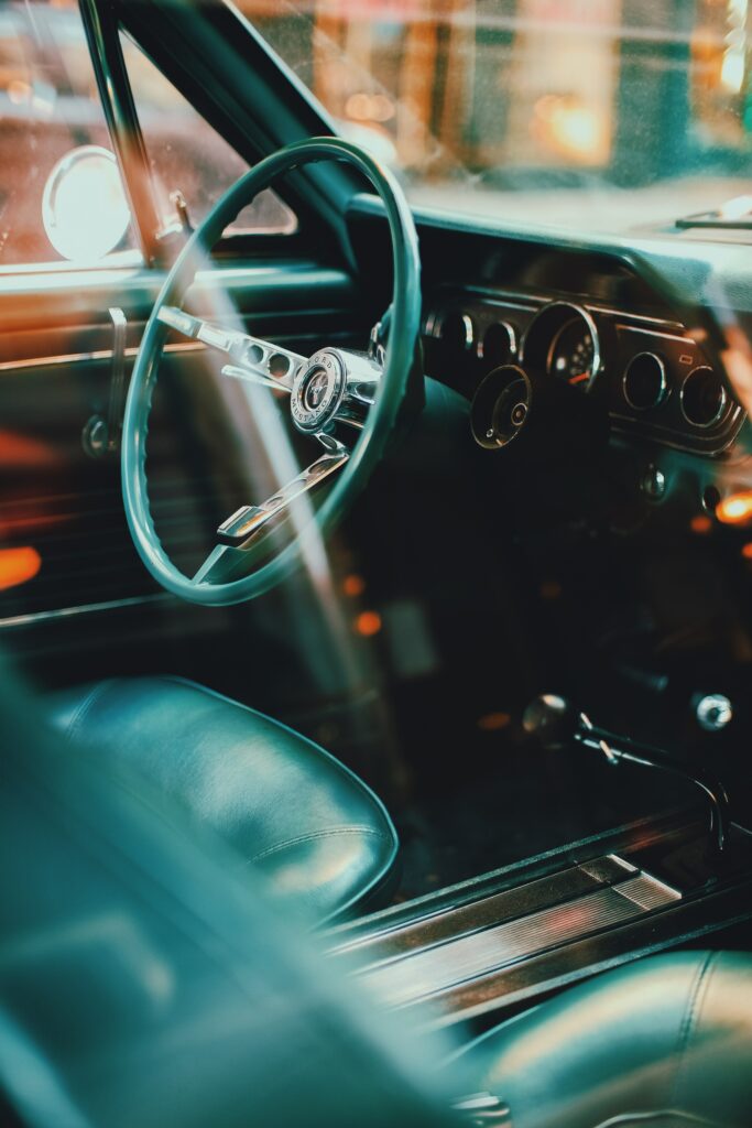 Ford Mustang Interior Wallpaper: Classic Steering Wheel & Speedometer