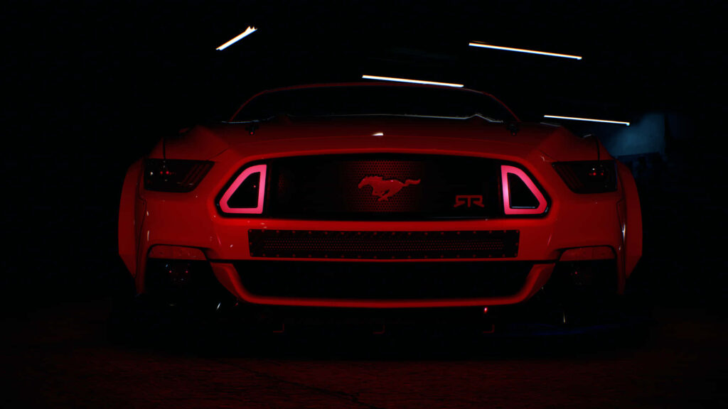 Ford Mustang RTR Wallpaper: Aggressive Front View with Dramatic Lighting