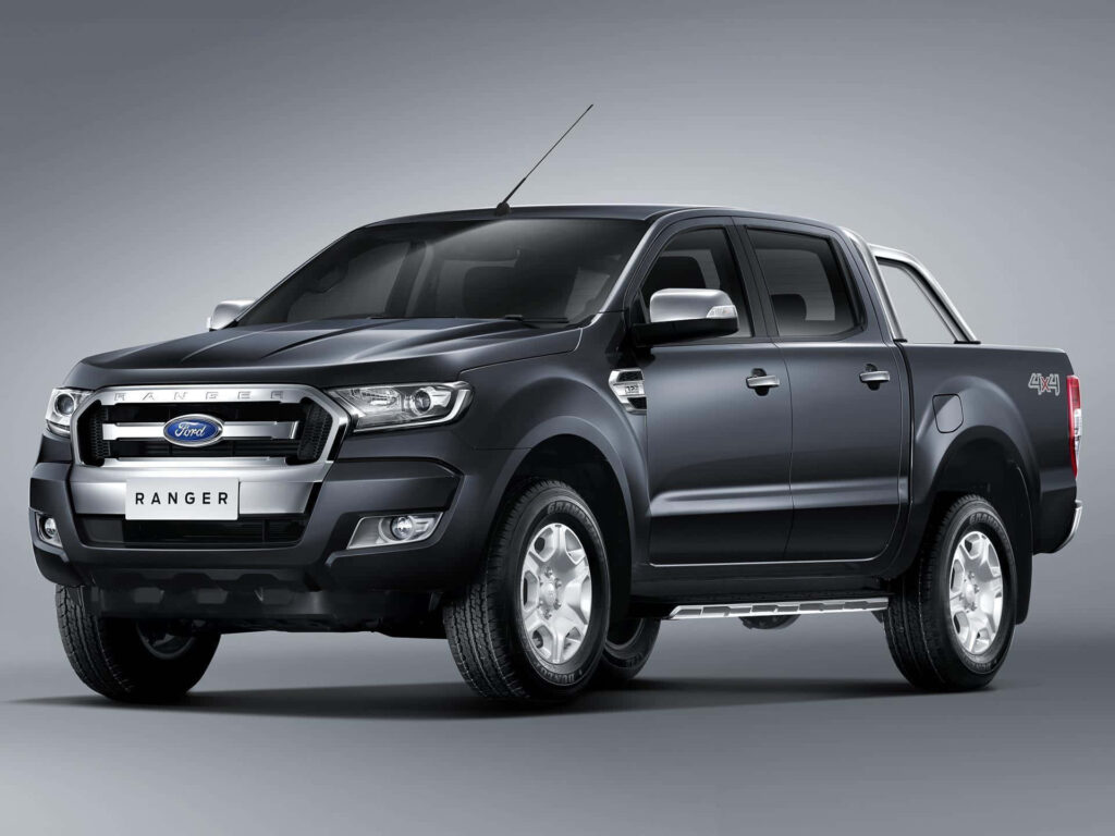 Ford Ranger pickup truck with bold design on minimalist grey wallpaper background