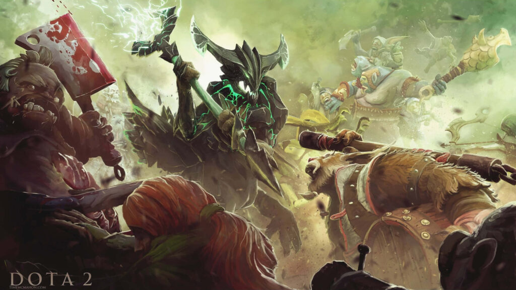 Dota 2 Warzone: A Captivating Forest Battle Scene Unleashed! Wallpaper