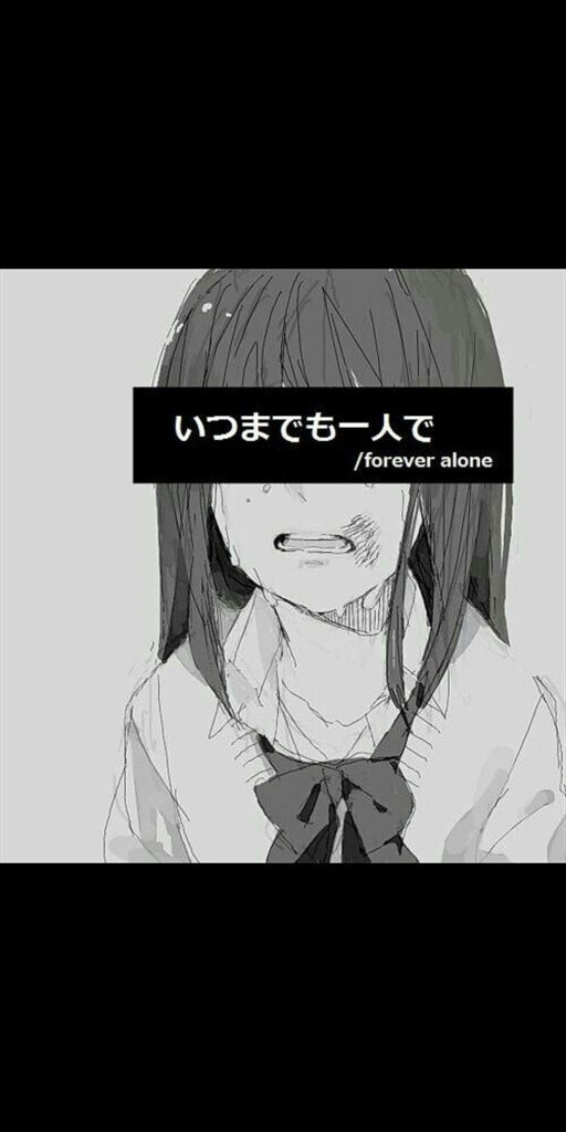 Eternal Solitude: Melancholic Anime Wallpaper Exuding Loneliness, Featuring Hidden Tears and Japanese Text