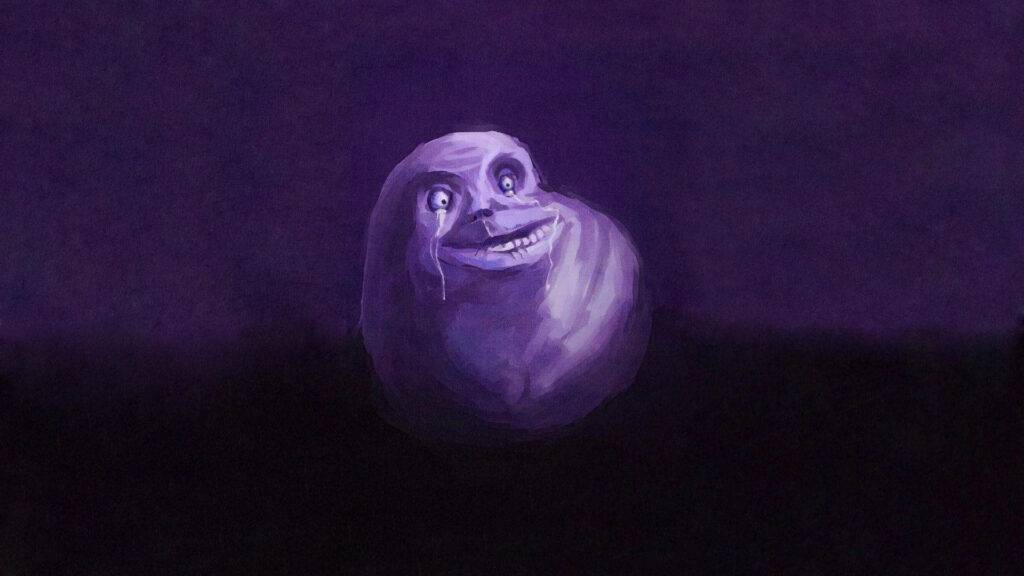 Loneliness in Darkness: A Frightening Gaze upon a Forever Alone Meme against an Eerie Ombre Background Wallpaper