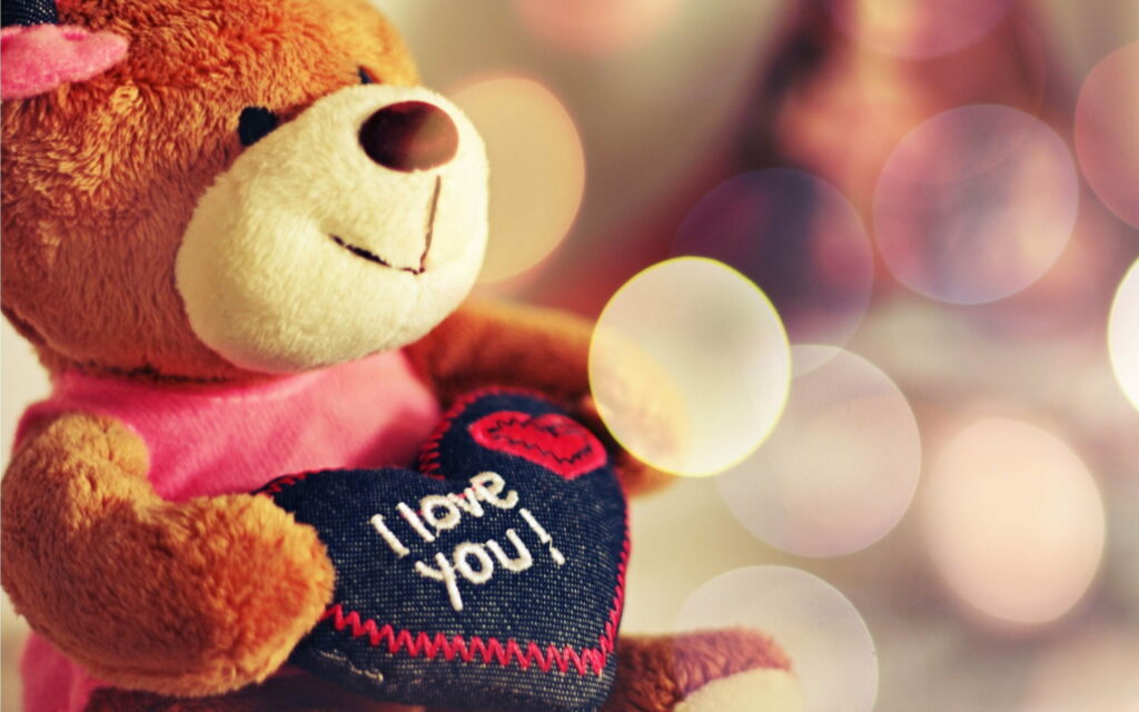 Teddy Bear's Affection: A Vibrant QHD Wallpaper Perfect for Love Enthusiasts!
