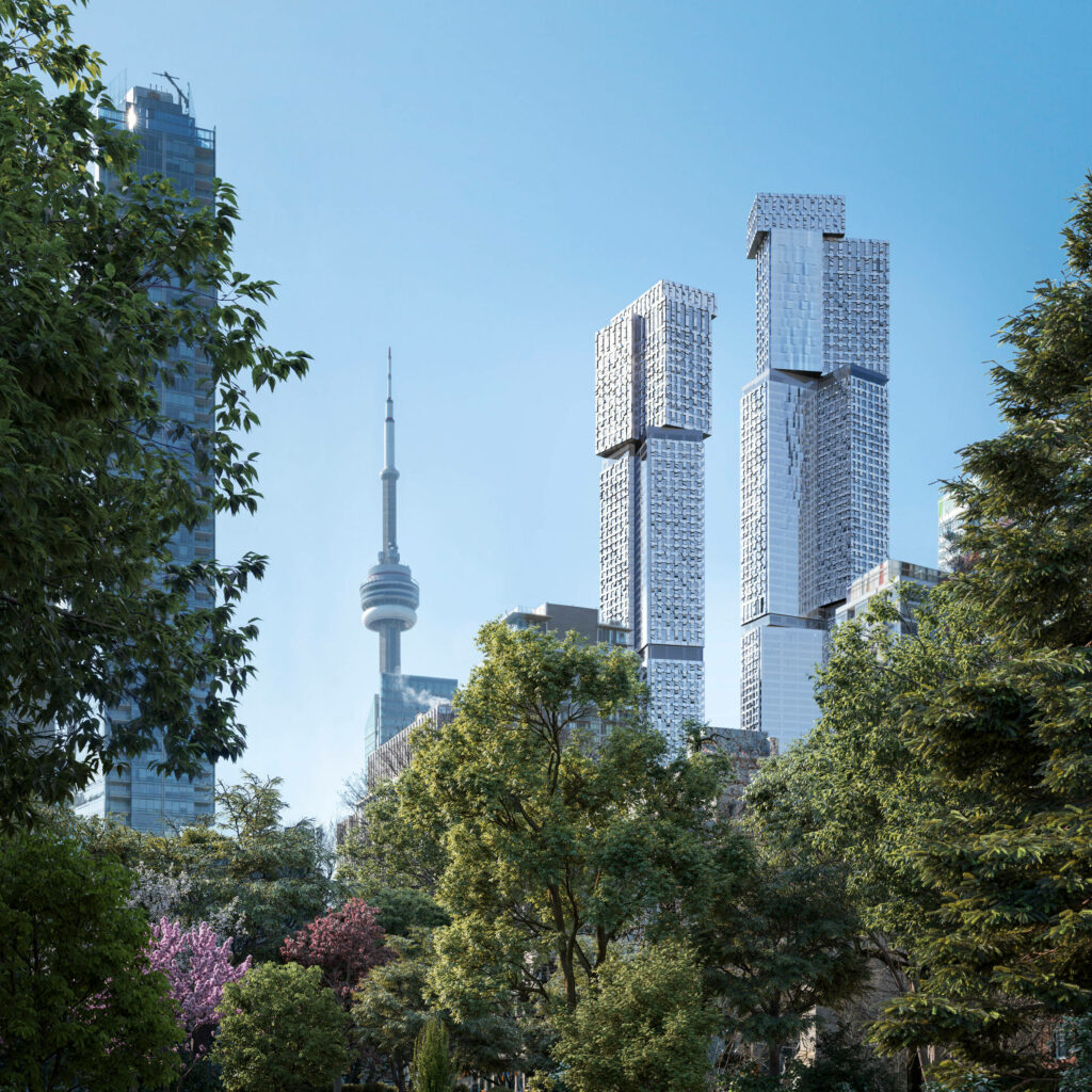 Forma High Rise Two Tower Complex Canada modern glass facade CN Tower skyline wallpaper