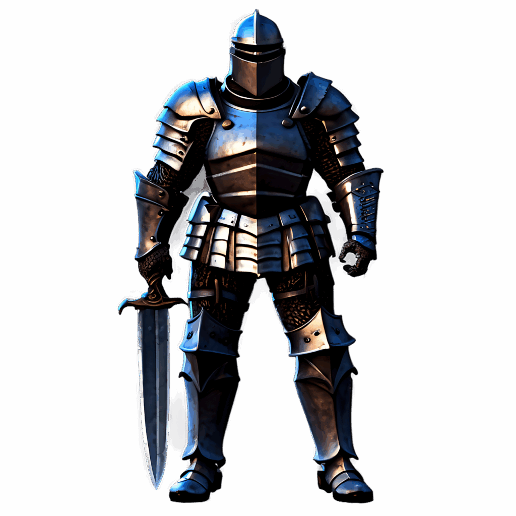 Formidable Gothic knight in gleaming intricate armor holding sword dramatic fantasy artwork wallpaper