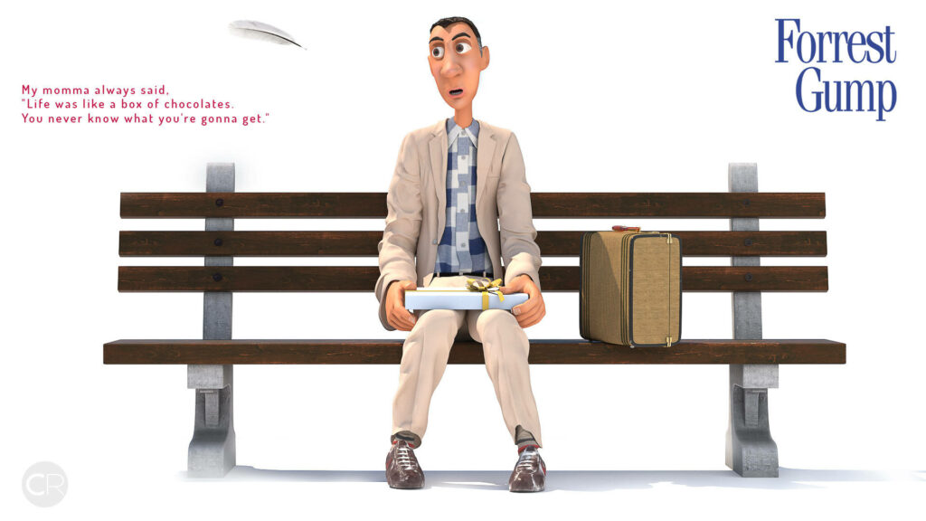 Forrest Gump 4D Wallpaper: Nostalgic Bench & Chocolate Quote Background