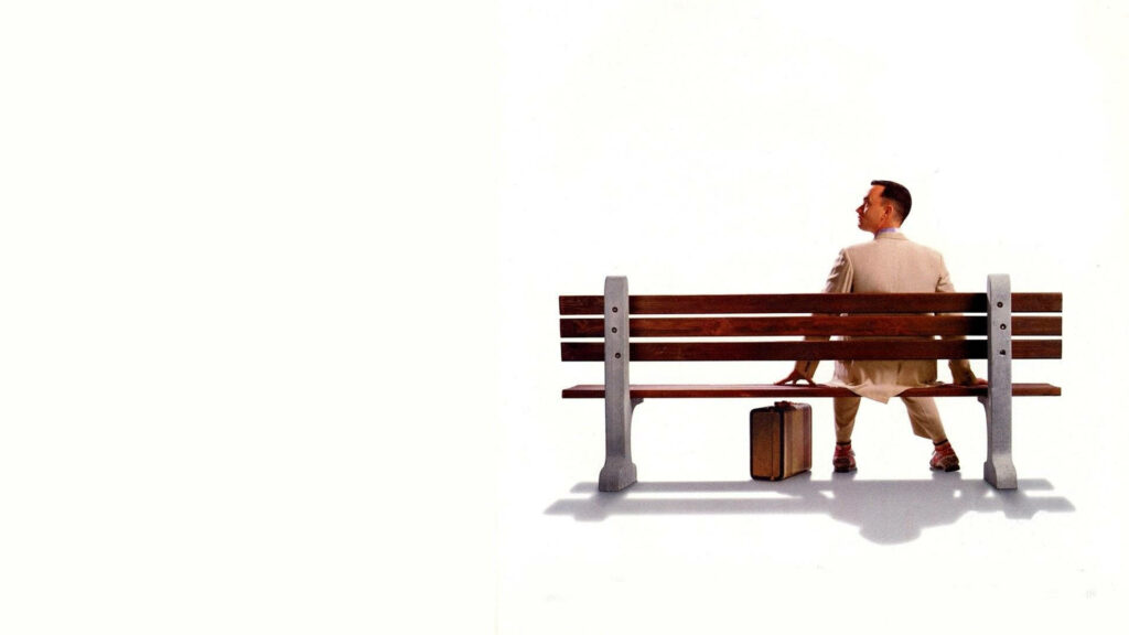 Forrest Gump Minimalist Wallpaper: Iconic Scene on a Bench