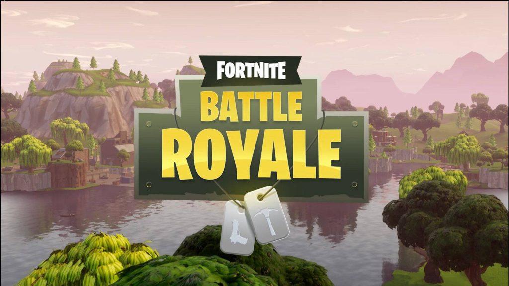 Fortnite Battle Royale HD wallpaper with logo plaque dog tags vibrant stylized map background