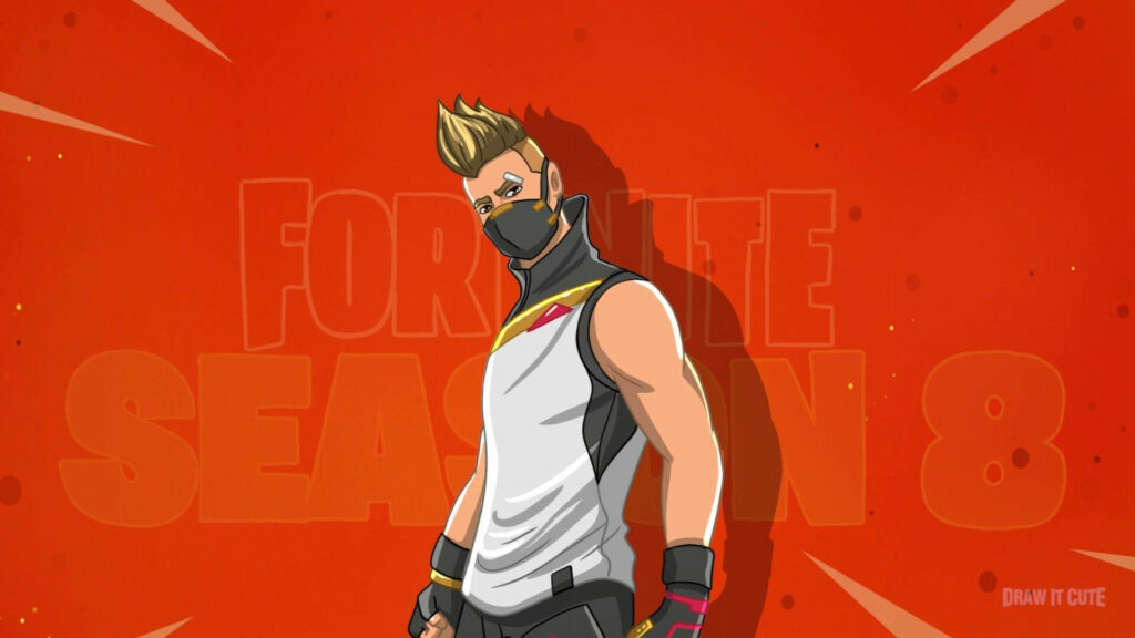 Fortnite Drift character vibrant cartoon art with iconic mask blonde hair red background wallpaper