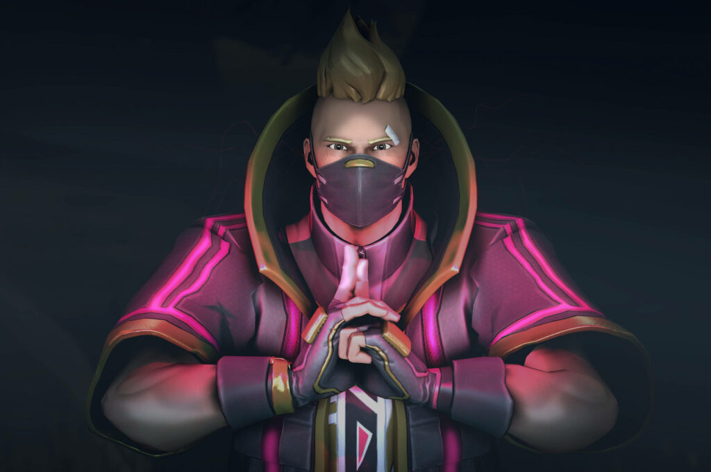 Fortnite Drift in vibrant pink gold jacket performing ninja hand sign with dramatic lighting Wallpaper