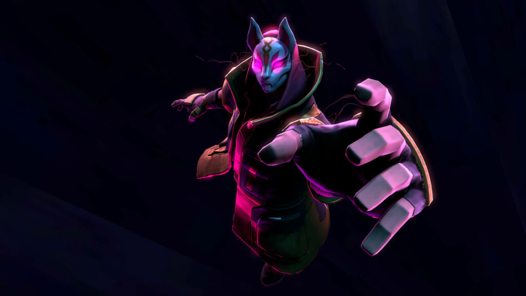 Fortnite Drift Legendary Outfit glowing hand neon pink purple lighting fox mask dynamic scene Wallpaper