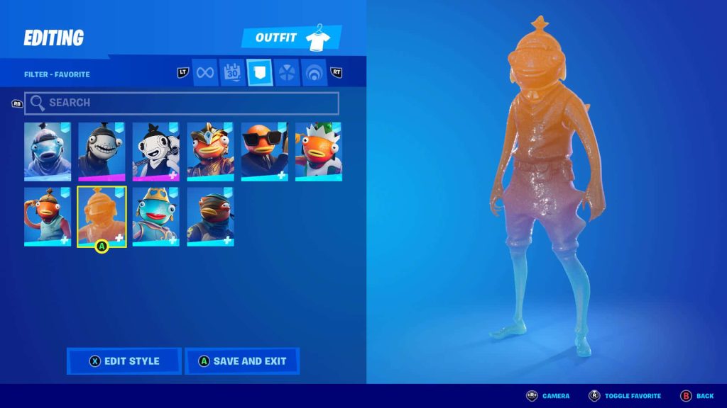 Fortnite Fishstick Jelly edit skin glowing translucent orange blue in-game locker screenshot wallpaper