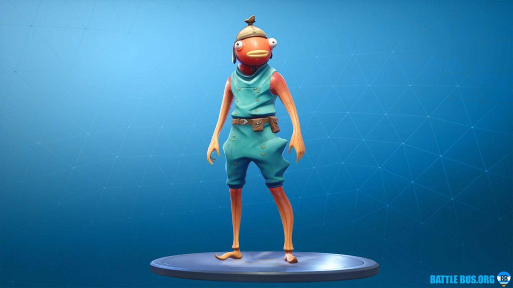 Fishstick Fortnite wallpaper 3D render orange scales teal outfit vibrant blue background