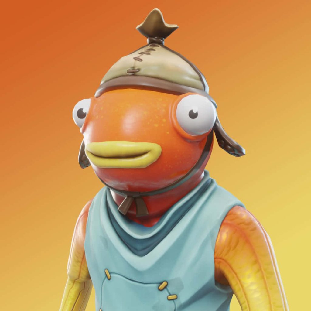Fortnite Fishstick high quality 3D wallpaper orange fish character tan hat blue tunic background