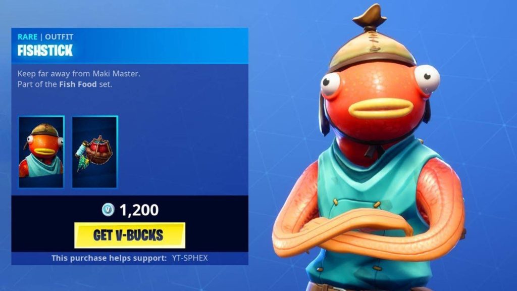 Fortnite Fishstick Fish Food Rare Outfit 3D digital art wallpaper blue in-game shop background