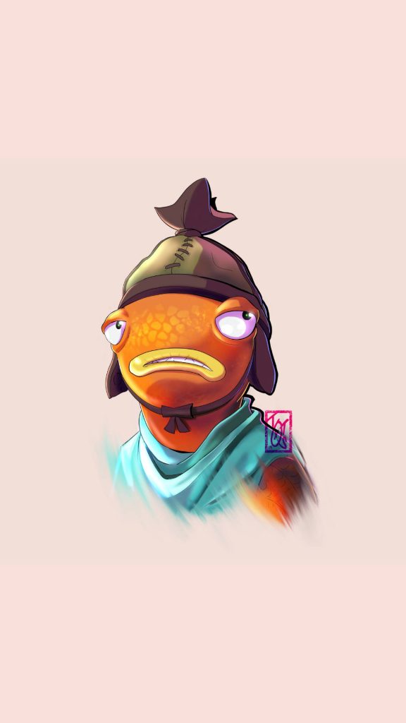 Fortnite Fishstick digital art serious expression warrior helmet turquoise scarf pink background Wallpaper