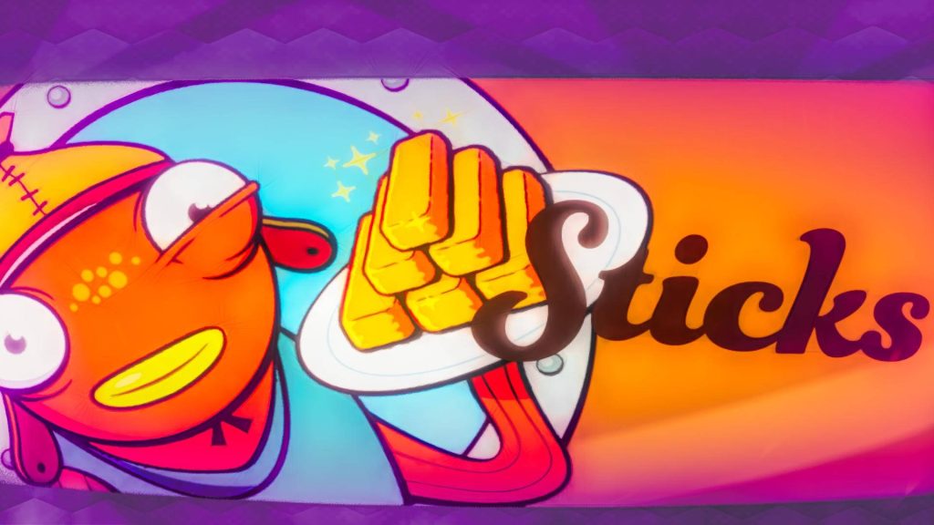 Fortnite Fishstick wallpaper vibrant waiter serving crispy fish sticks bold orange blue hues
