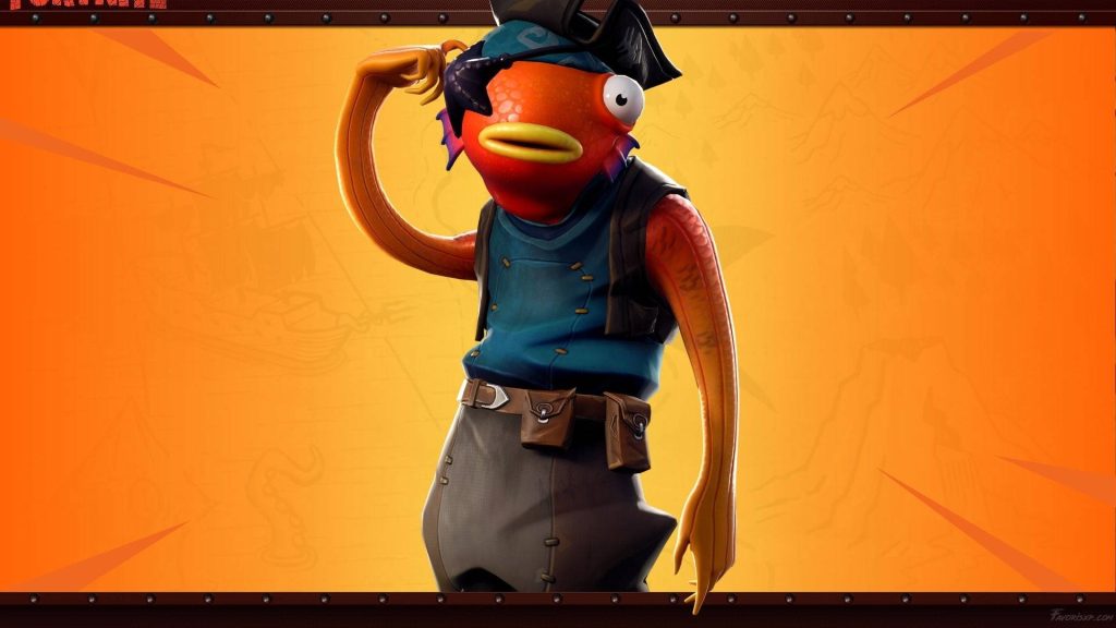 Fortnite Pirate Fishstick skin vivid CGI render orange treasure map background wallpaper