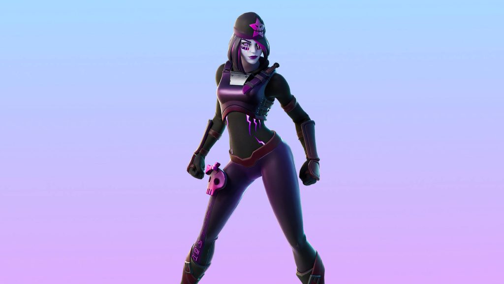 Fortnite Rosa skin wallpaper in purple and black tactical gear with pink star beanie 3D render