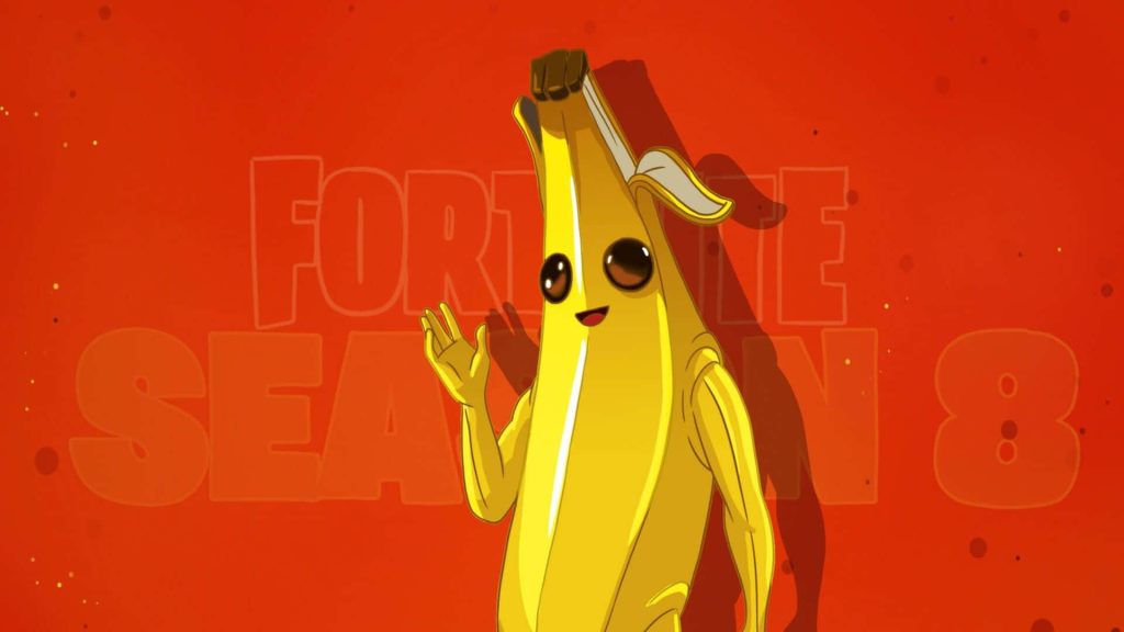 Peely Fortnite Season 8 vibrant 3D wallpaper cheerful banana character red background desktop