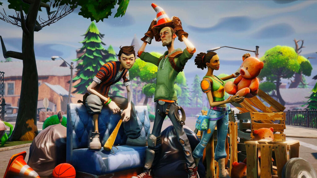 Fortnite Trio Ventures Into Urban Chaos: Gear and Gadgets Await Wallpaper