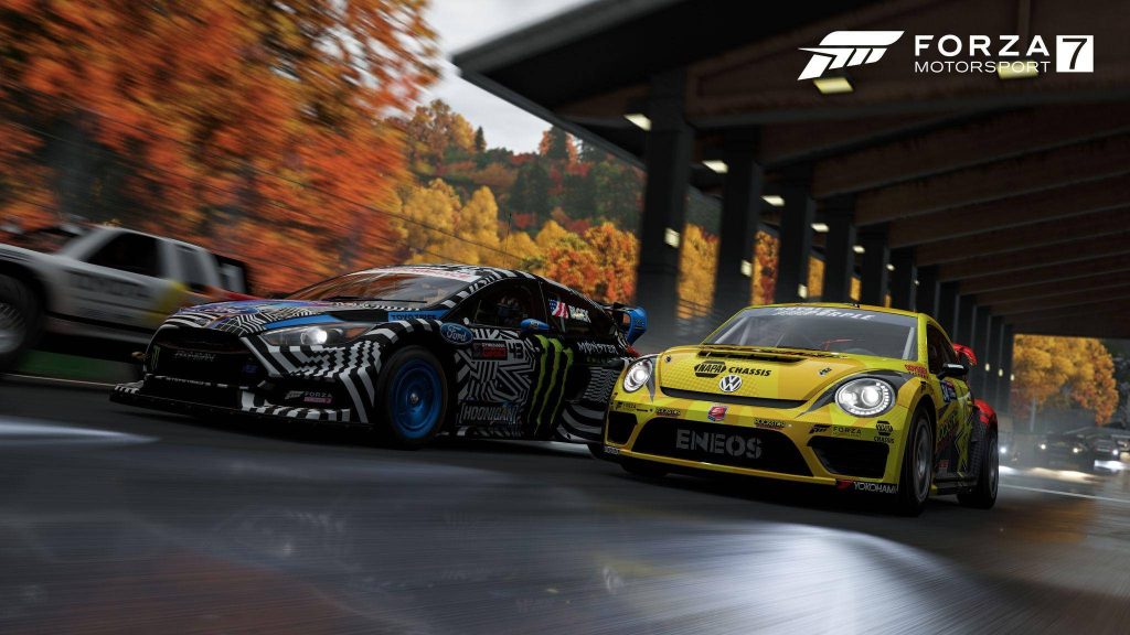 Forza Motorsport 7 wallpaper Ford Focus RS RX Volkswagen Beetle GRC high-speed race autumn background