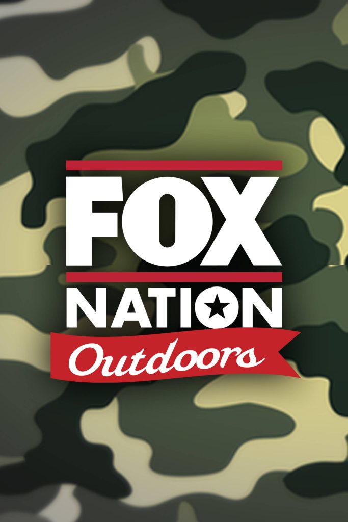 Fox Nation Outdoors logo on green tan camo background with bold white text and red ribbon banner Wallpaper