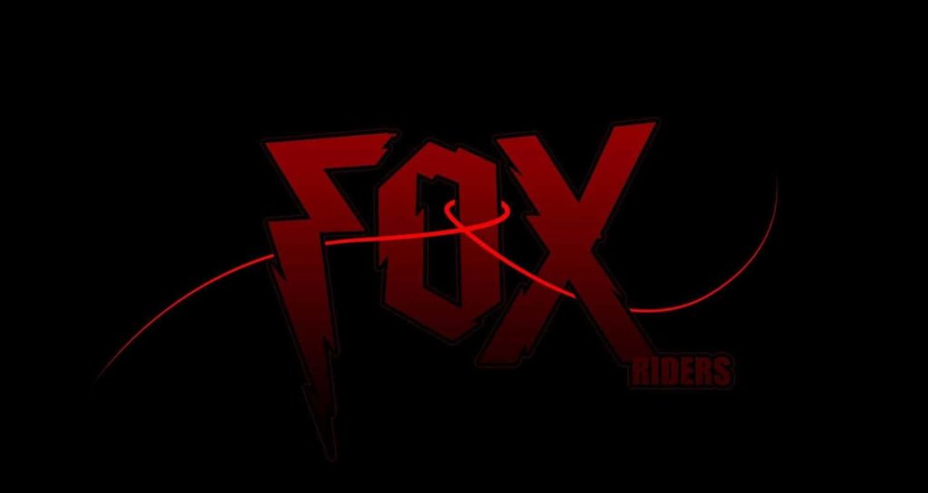 Fox Racing wallpaper with bold dark red logo and glowing red swoosh on black background