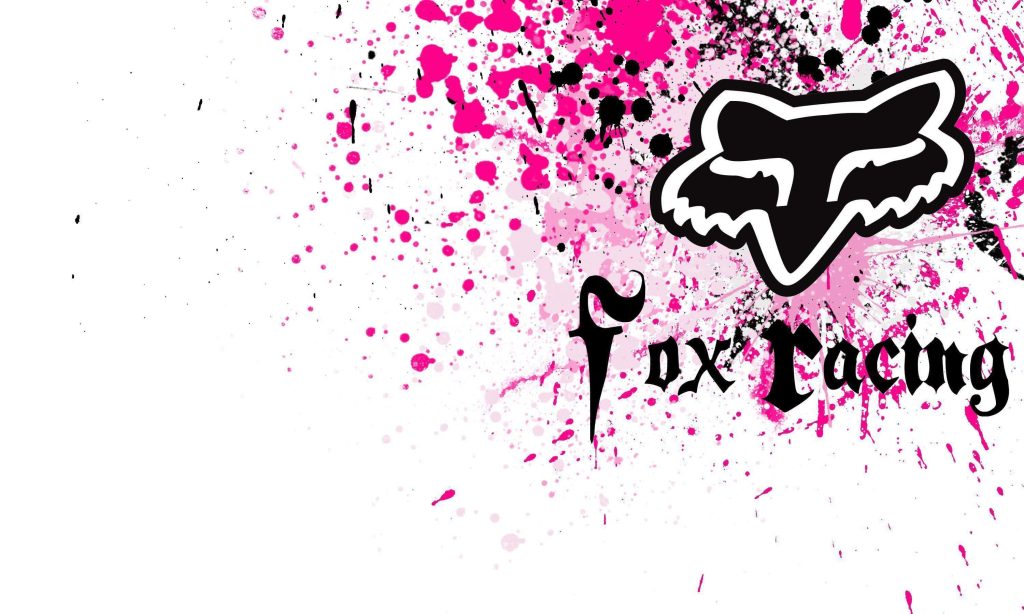 Fox Racing logo wallpaper with pink black paint splatters on white grunge desktop background