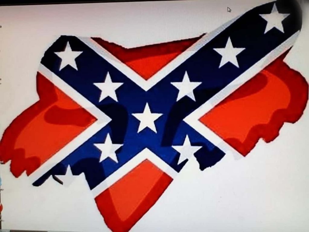 Fox Racing logo silhouette filled with bold red white and blue Confederate flag pattern background Wallpaper
