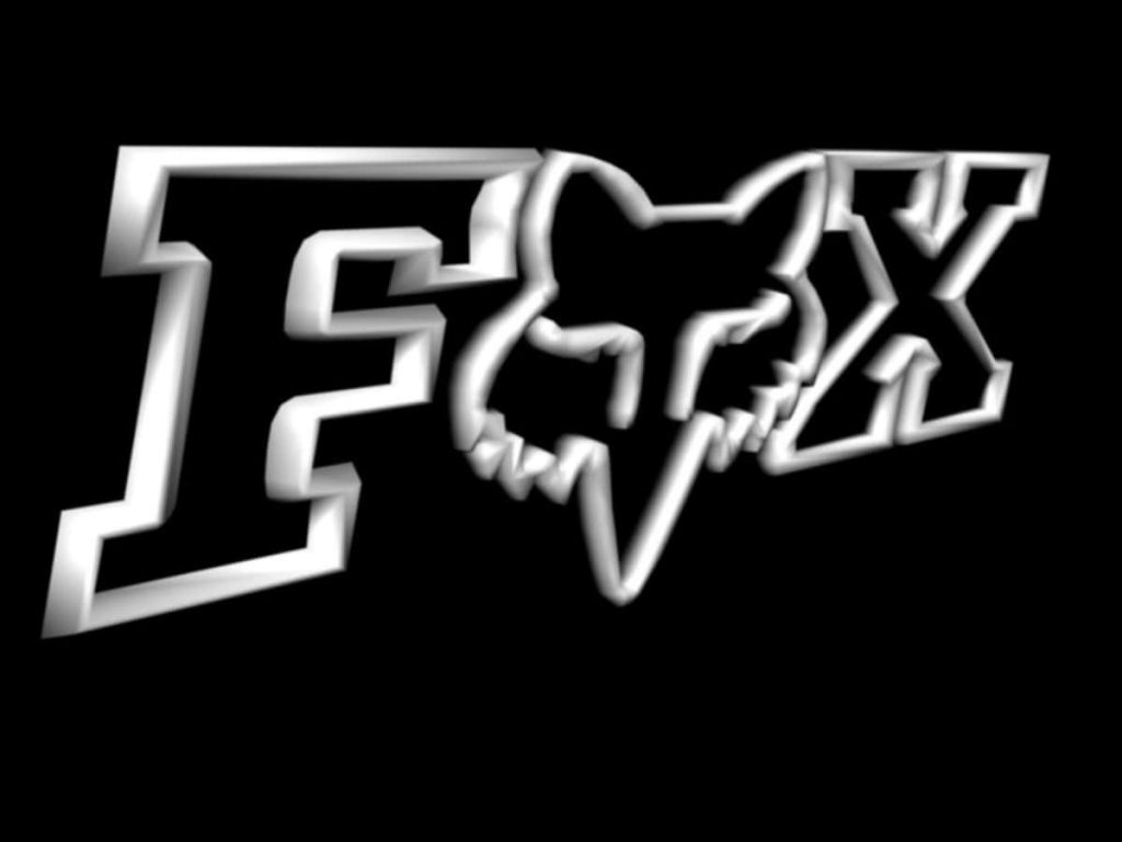 Fox Racing logo metallic 3D silver design on sleek deep black high-contrast background wallpaper