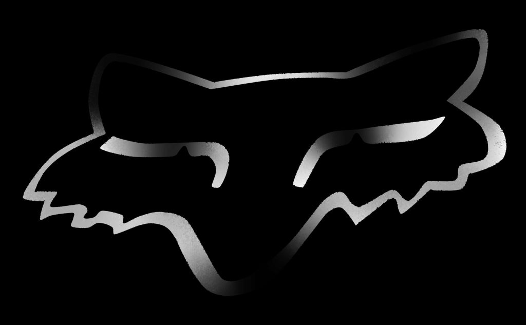 Fox Racing wallpaper with glowing silver Fox Head logo on black background minimalist design