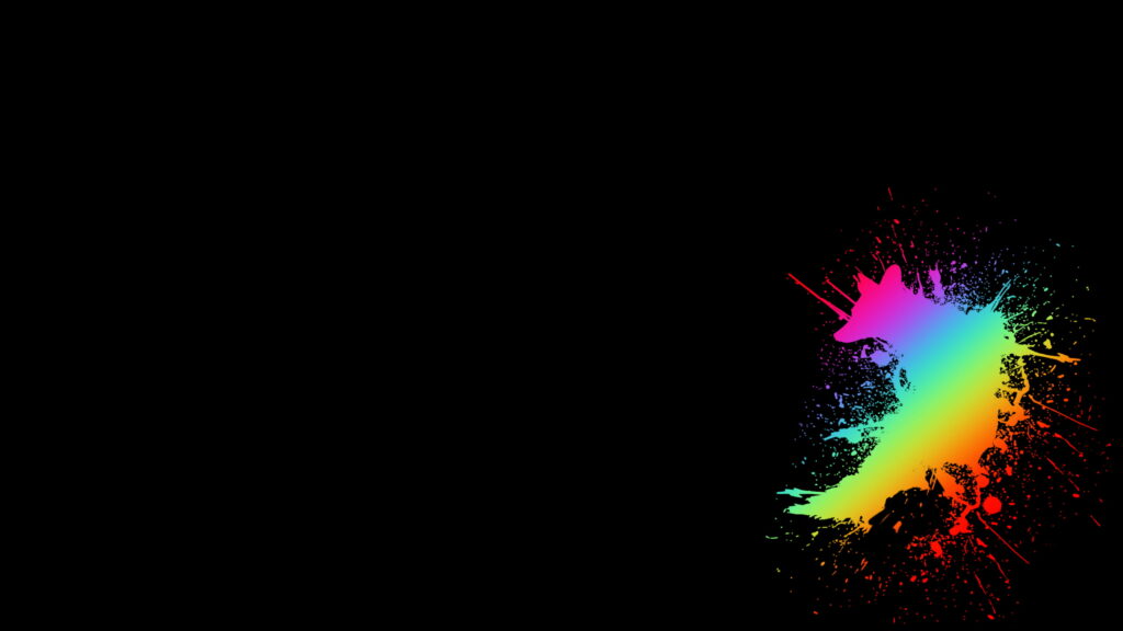Foxy Splashes: A Painted Black Background QHD Wallpaper Featuring a Fox and Dynamic Paint Splatters