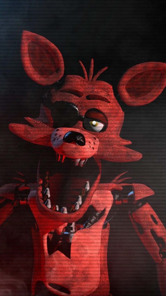 Foxy the Pirate 3D render wallpaper from Five Nights at Freddy's with dark retro scanline background