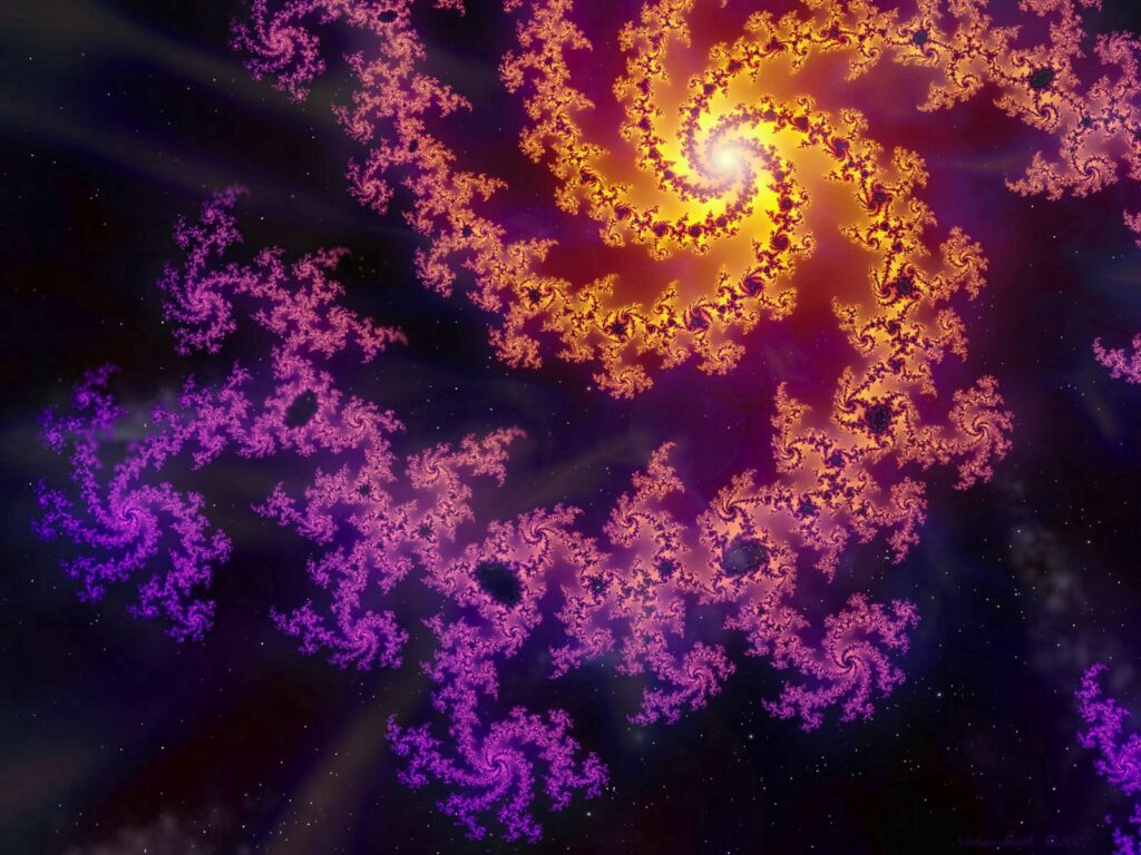 Mesmerizing Fractal Wallpaper: Radiant Golden Swirls in Cosmic Colors
