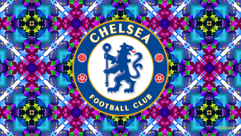 Chelsea's Fractal Frenzy: A Vibrant Wallpaper featuring the Iconic Club Logo