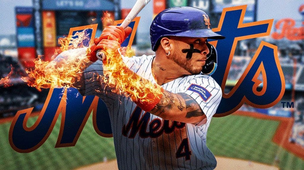 Francisco Alvarez Mets wallpaper showing powerful fiery bat swing in dynamic sports illustration