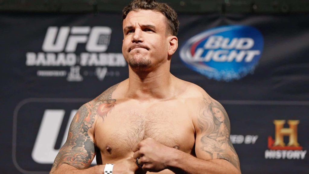 Frank Mir shirtless UFC champ weigh-in showing shoulder tattoos and intense focused look Wallpaper