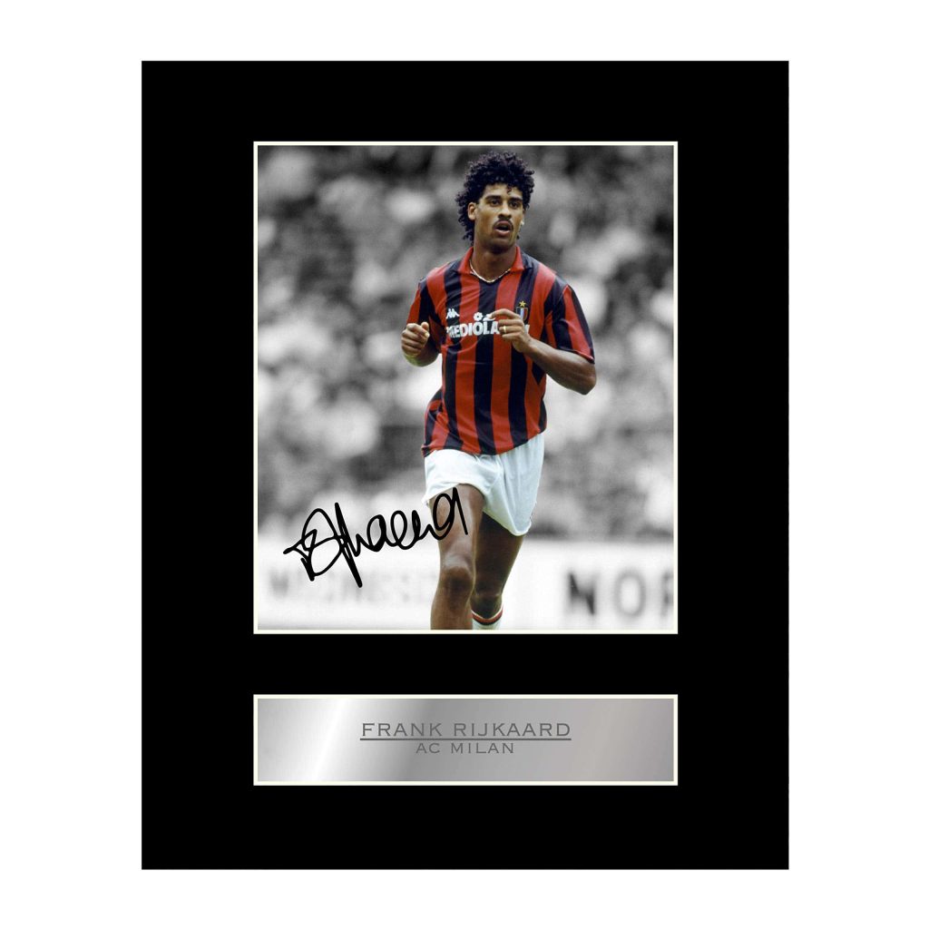 Frank Rijkaard AC Milan action shot wallpaper with signature and nameplate tribute fans background
