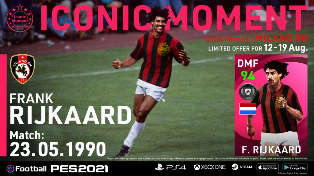 Frank Rijkaard eFootball PES 2021 Iconic Moment wallpaper AC Milan classic kit 1990 stats